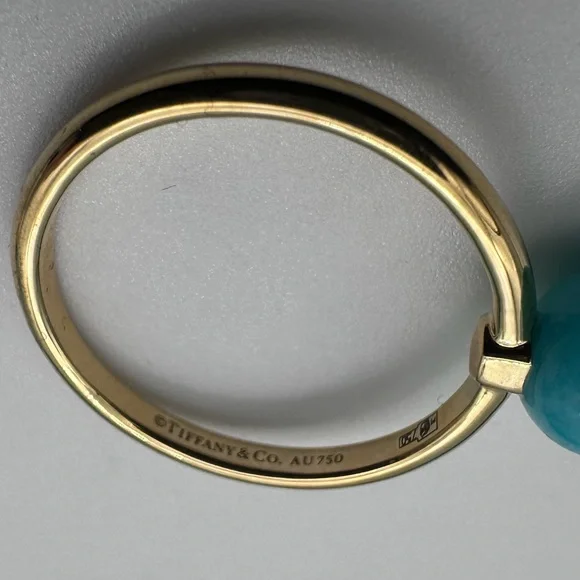 Tiffany & Co. New Size 8 18k Yellow Gold Amazonite 8mm Hardware Ball Ring - Picture 8 of 9